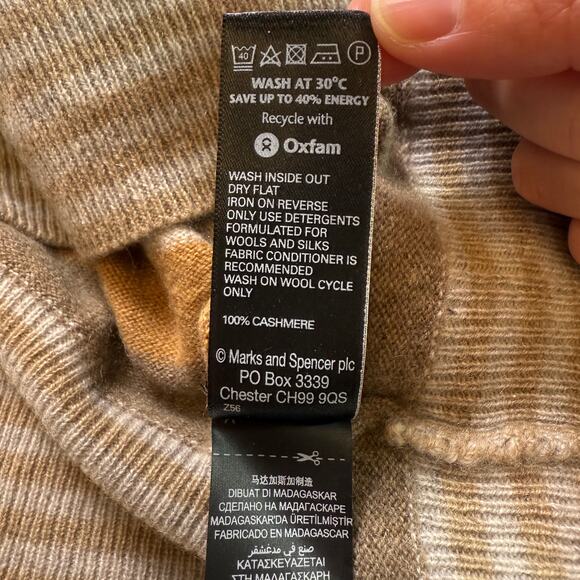 MARKS & SPENCER Pure Cashmere Sweater Beige Camel Grey 100% Cashmere SZ UK 12 - Picture 11 of 14